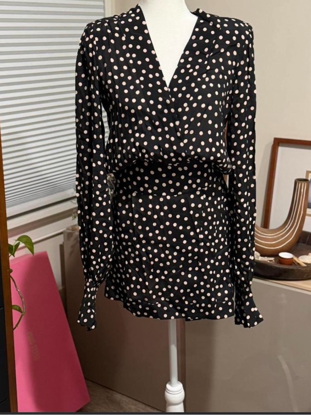 Rumored Black Mini Dress with Pink Polka Dots